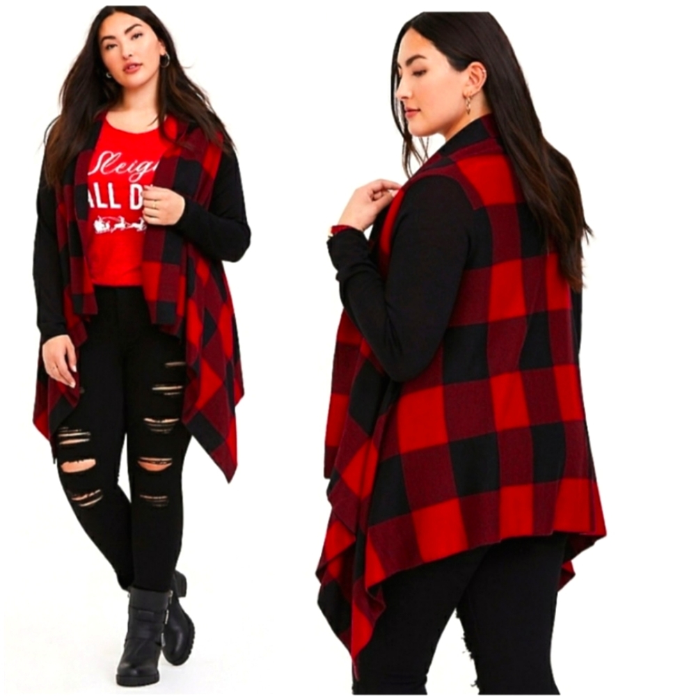 Torrid Drape Front Buffalo Plaid Sweater